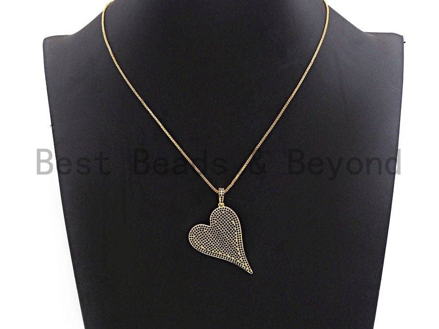 CZ Cobalt Micro Pave Large Heart Pendant, Heart Shaped Pave Pendant, Gold/Silver/Gunmetal plated, 30x41mm, Sku#X54