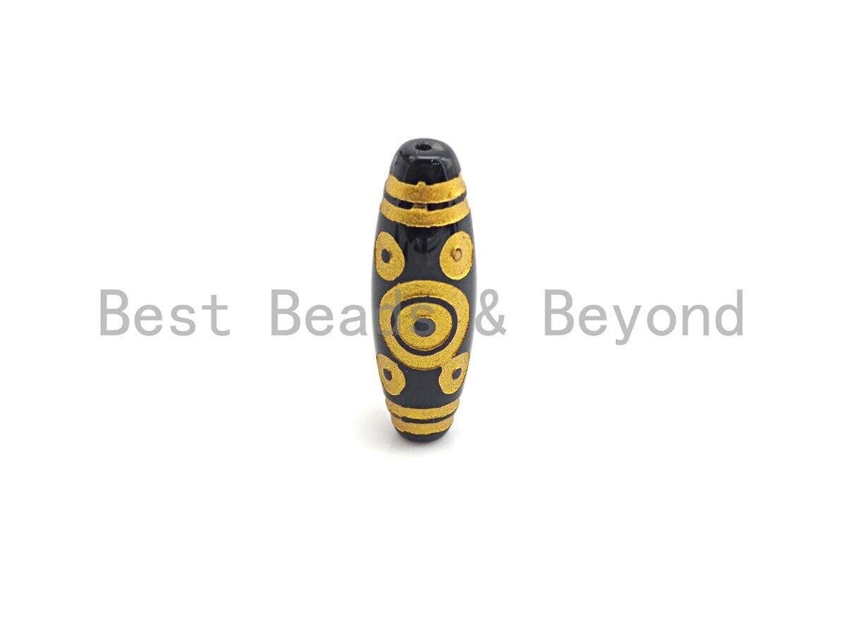 Natural Tibetan Agate Long Oval Shape Beads, Black Gold Dzi beads, Barrel Agate Beads, 10x30mm, sku#U585