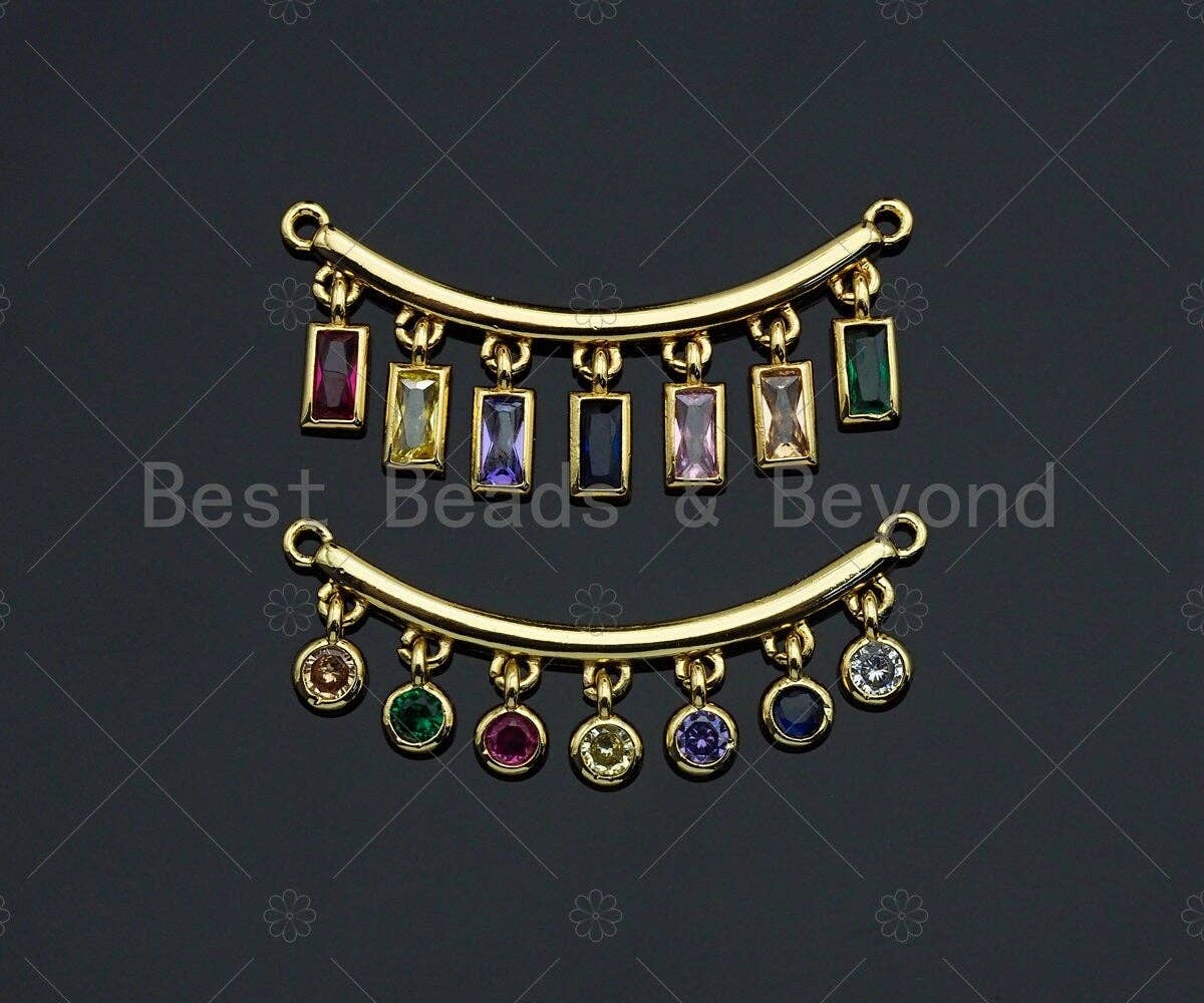 Rainbow CZ Round Rectangle Dangle Connector, CZ Micro Pave Pendant, Necklace Pendant, 13x36mm, sku#JL02