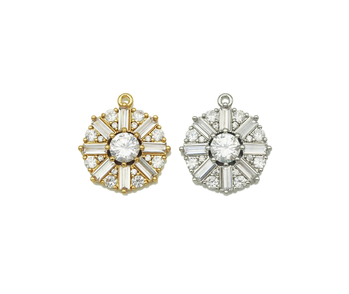 Baguette CZ flower coin charm, Big CZ center Coin Charm, Sku#B160
