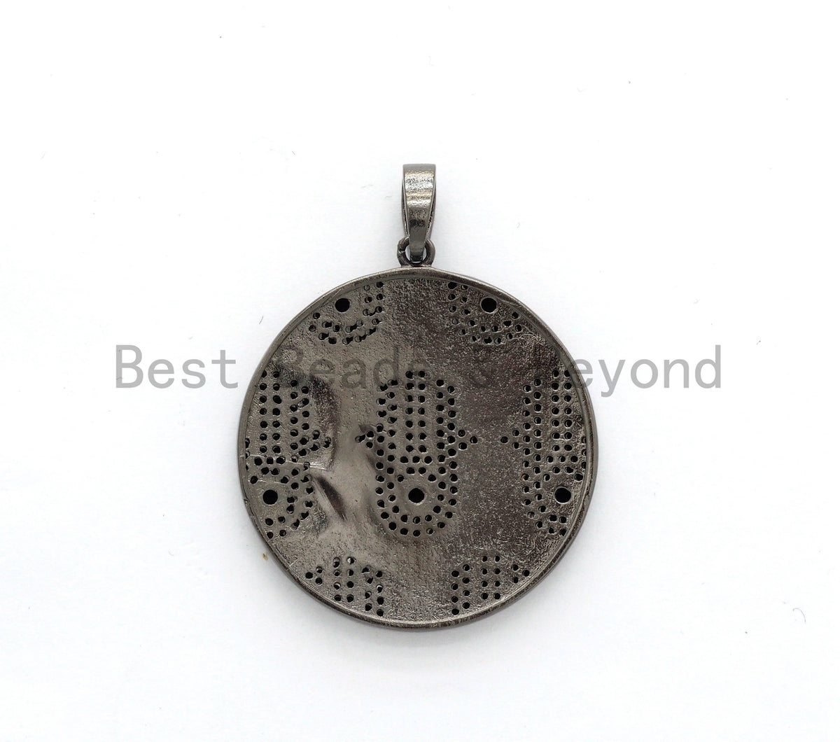 LARGE Enamel Colorful Round With Hamsa Hand Pendant,CZ Micro Pave Oil Drop Round pendant,Enamel pendant,Enamel Jewelry,34x38mm,sku#F592