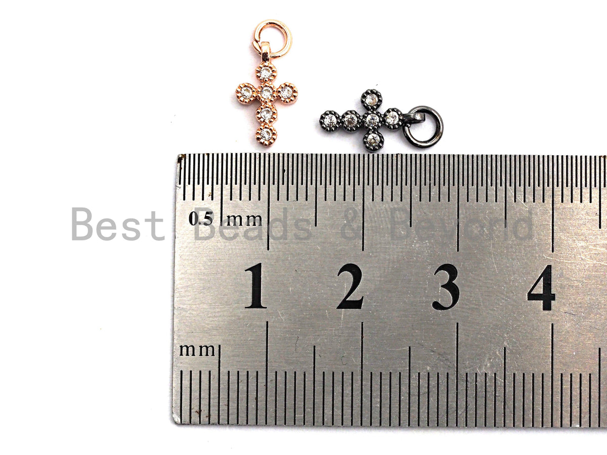 CZ Clear Micro Pave Cross Charm, CZ Pave Pendant, Gold/Rose Gold/Silver/Gunmetal plated, 6x11mm, Sku#F796