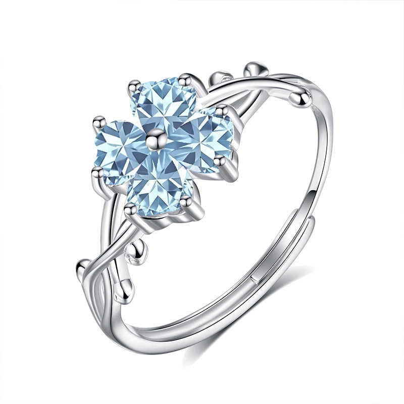 Sterling Silver Thorns Four-Leaf Clover Ring For Women