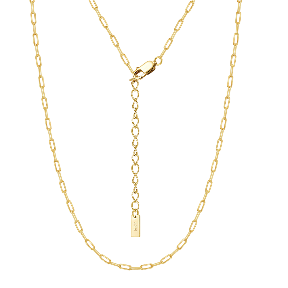 925 Sterling Silver Elegant Gold Paperclip Chain Necklace with Adjustable Length and Lobster Clasp