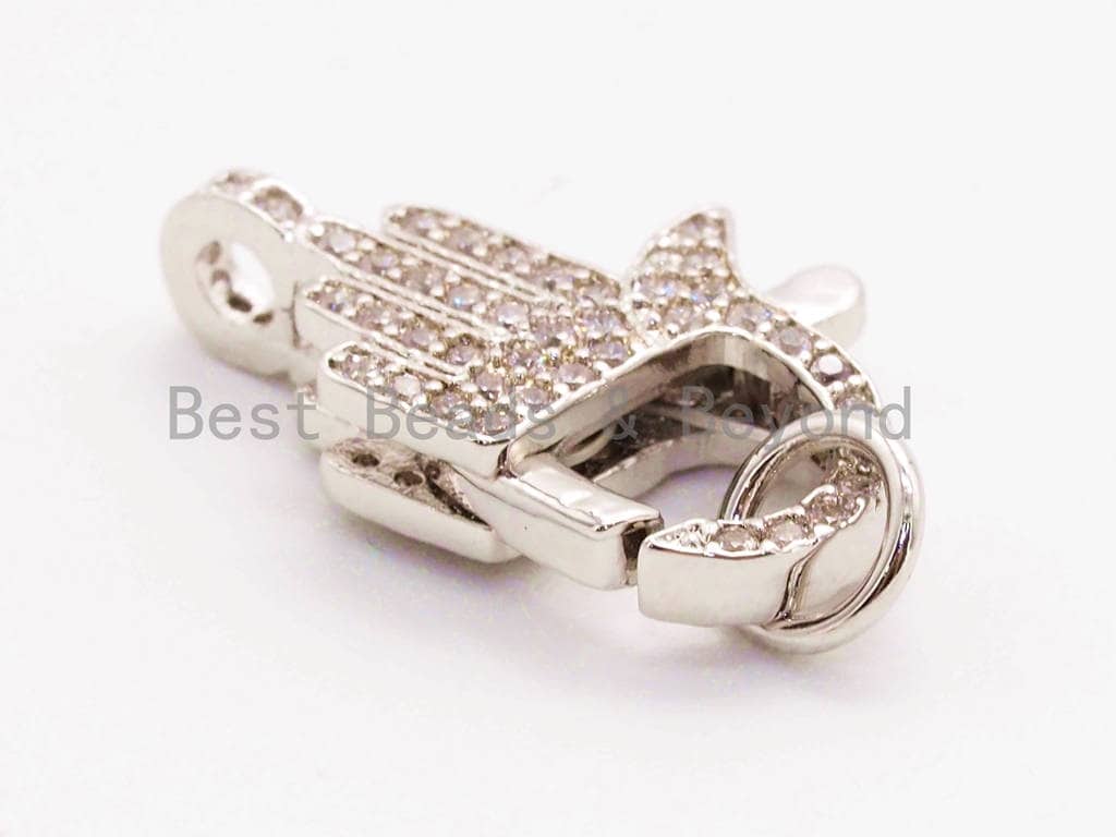 CZ Micro Pave Hand Shaped Lobster Claw Clasp, Cubic Zirconia Micro paved Clasp for beading, Bracelet Necklace Clasps, 20x13mm, sku#H50