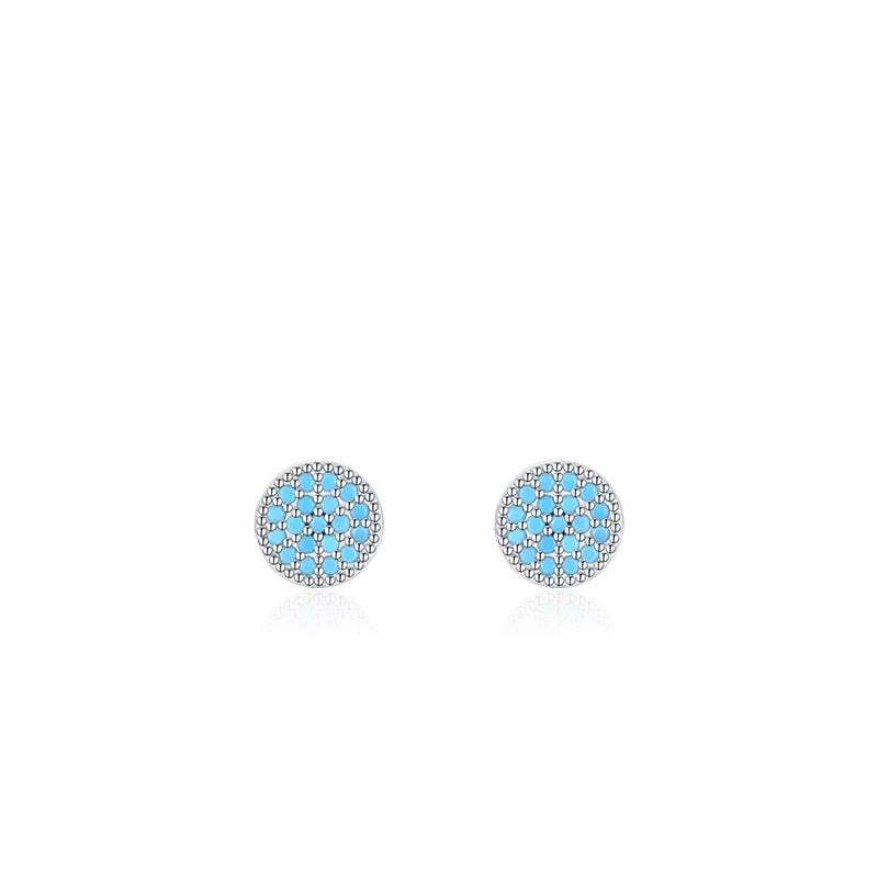 Round Turquoise Stud Earrings in Sterling Silver – Minimalist Geometric Design for Everyday Elegance