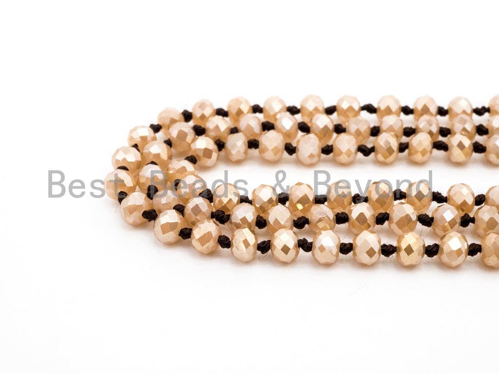 60 EXTRA Long Knotted Gold Champagne Color Crystal Necklace, Extra Long/Double Wrap Necklace, Champagne Color 2x4mm Rondelle Beads, SKU#D14