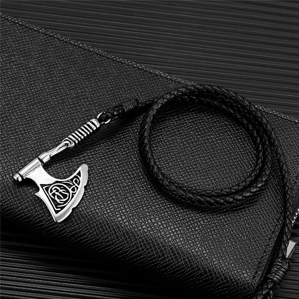 Fashionable And Versatile Leather Rope Bracelet With A Genuine Leather And Stainless Steel Axe Pendant