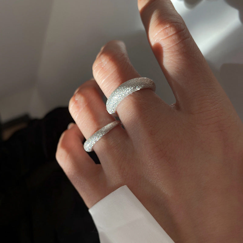 S925 Sterling Silver Starry Shimmer Ring For Women, INS Cool Style, Sparkling Sand & Glittering Texture Index Finger Ring