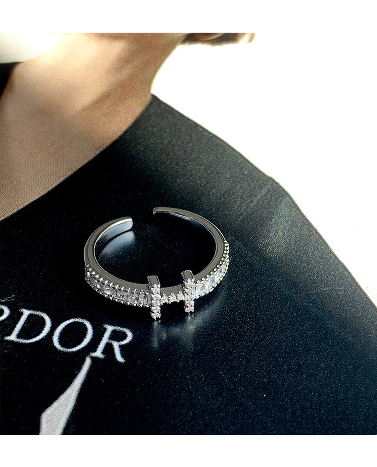 Elegant Light Luxury High-End Diamond Ring For Women, INS Versatile Open Index Finger Ring, Niche Simple Sparkling Zircon Band