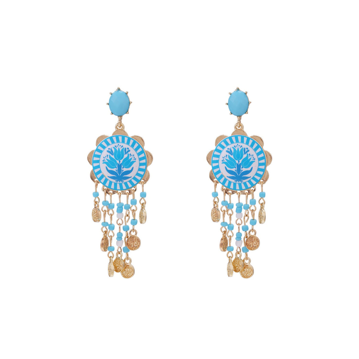 Womens Tulip-Print Tassel Casual Earrings