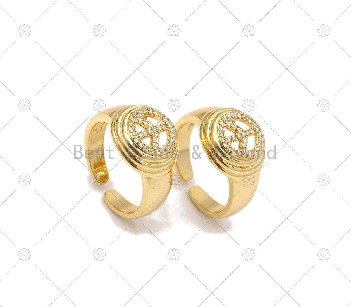 CZ Peace Sign Adjustable Ring, Sku#X277