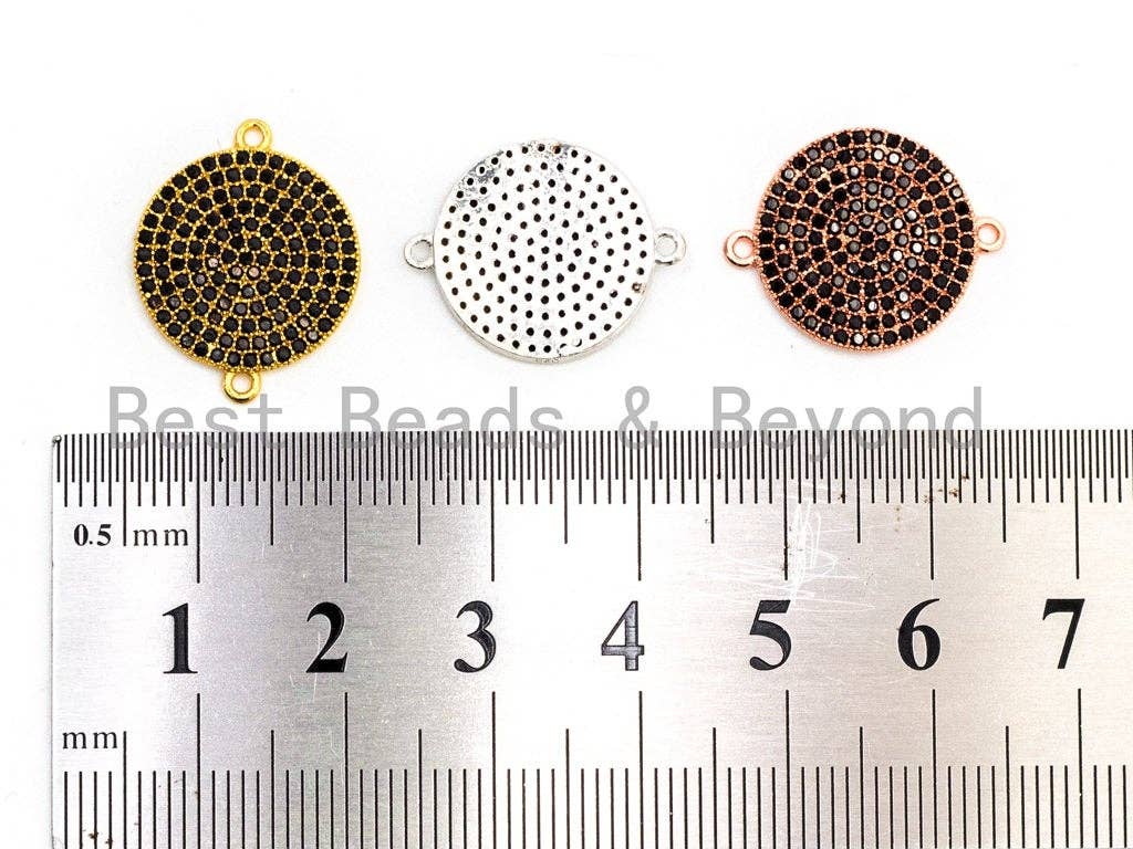 Black CZ Micro Pave Round Disc Connector, Cubic Zirconia Space Connector, Bracelet Necklace Findings, 16x19mm, 1pc,SKU#A85