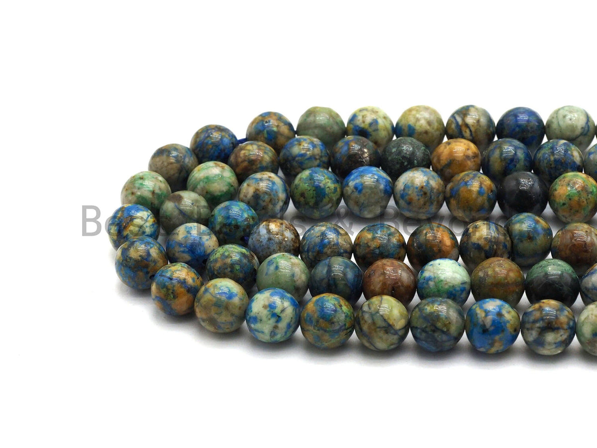 High Quality Natural Chryscolla Lapis Round Smooth Beads,6mm/8mm/10mm/12mm beads,Green Blue Brown Gemstone, 15.5inch strand, SKU#U433