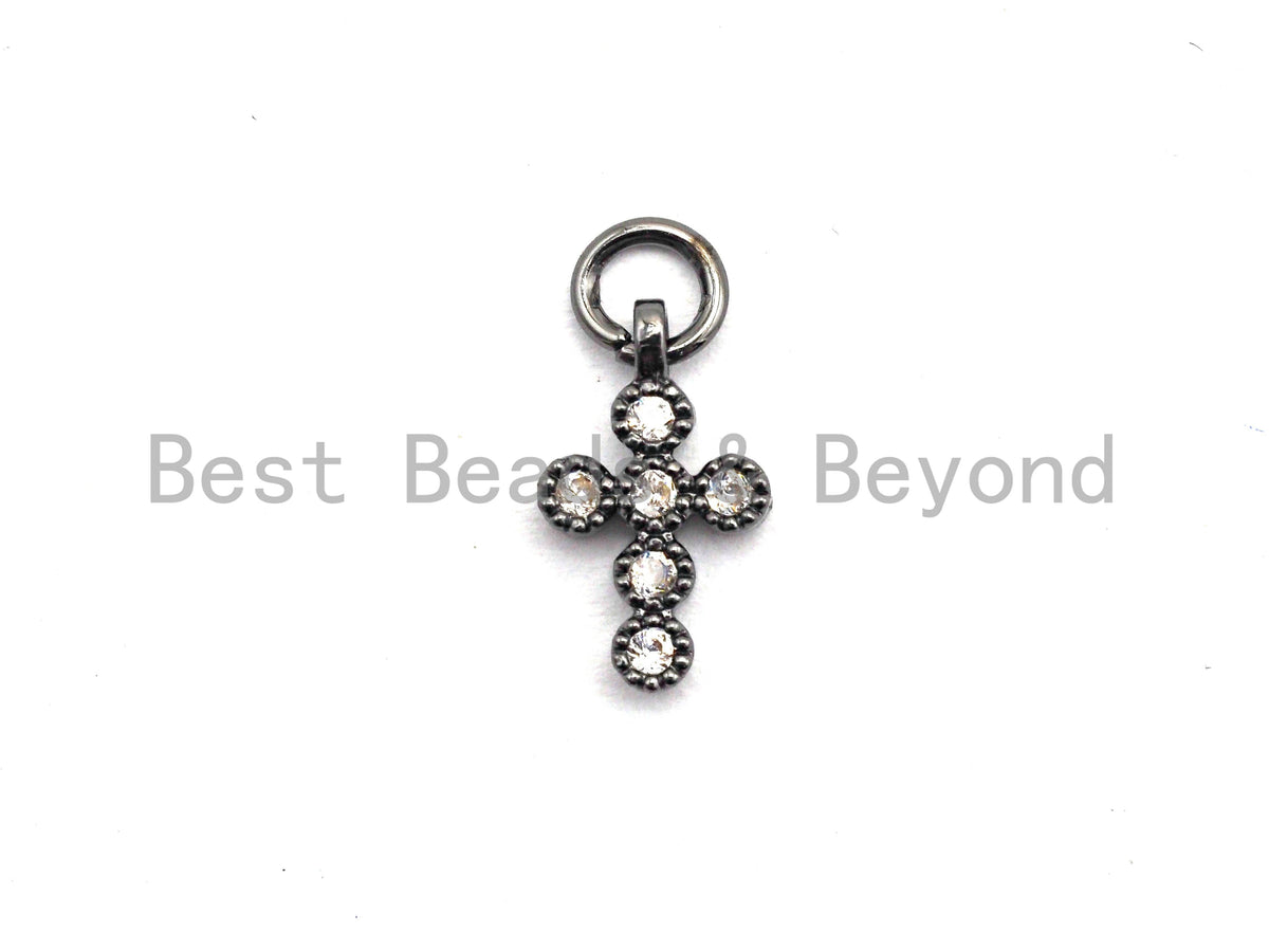 CZ Clear Micro Pave Cross Charm, CZ Pave Pendant, Gold/Rose Gold/Silver/Gunmetal plated, 6x11mm, Sku#F796
