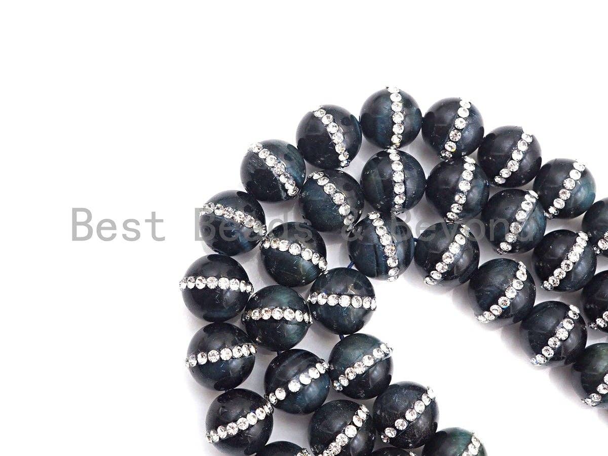 Dark Blue Tiger Eye with Rhinestone Inlaid,6mm/8mm10mm/12mm, SKU#V49