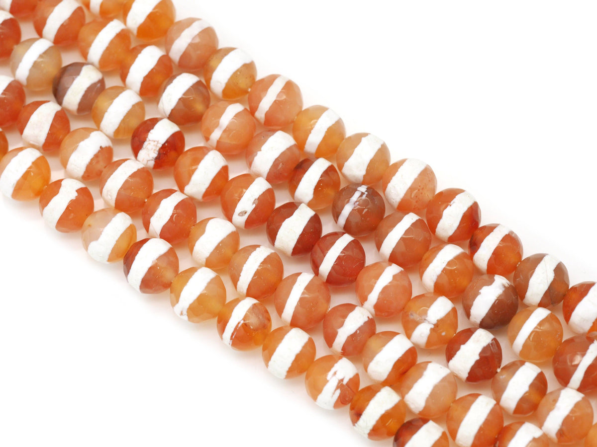 Tibetan Agate with White Line Round Smooth Beads, Sku#U1342