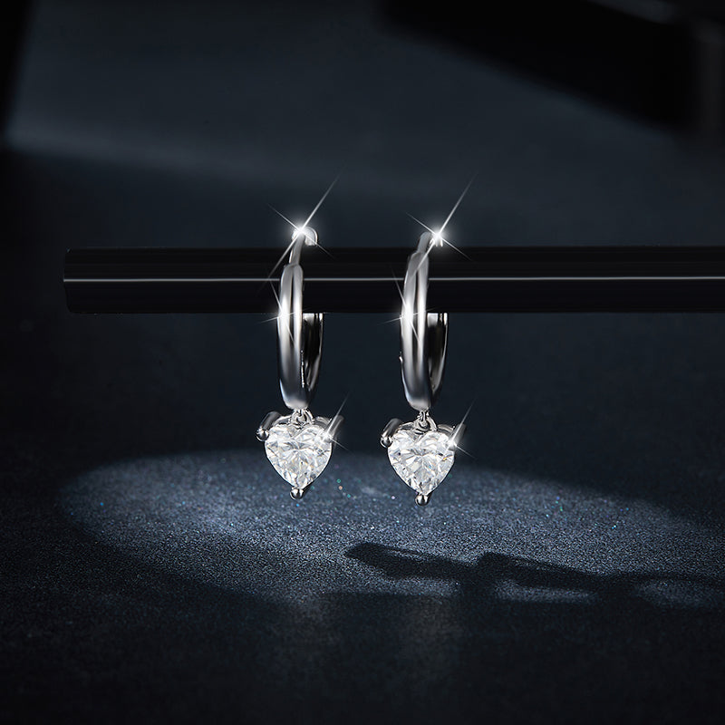 S925 Sterling Silver 5x5mm Heart Shaped Moissanite Hoop Earrings  Platinum Plated Dangle Earrings With GRA Certificate Romantic Jewelry Gift Box Set For Women