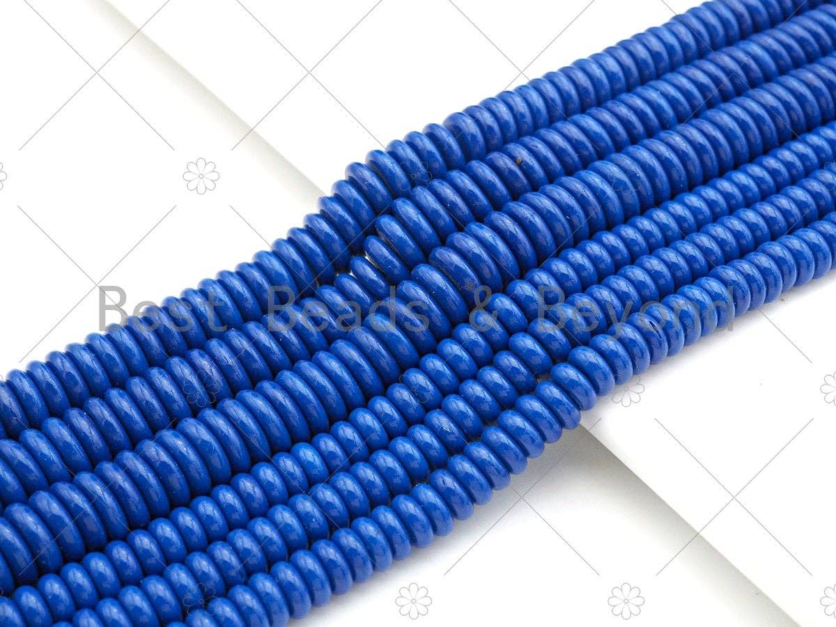 Quality Lapis Blue Smooth Rondelle Jade Beads, 3x12mm Spacer Beads, Blue Jade Beads, 15.5'' Full Strand, Sku#U1084C