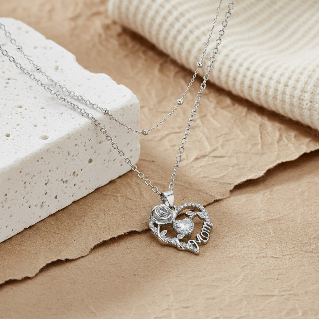 Elegant Heart-Shaped Double-Layer Necklace For Women