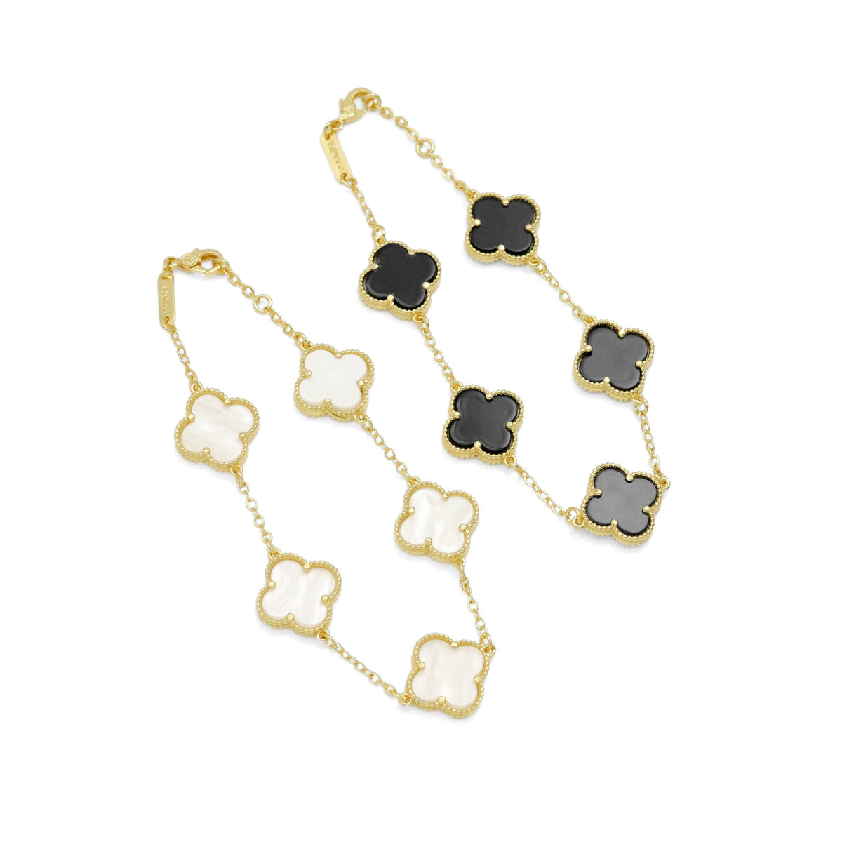 White Black  Enamel Flower Link  Bracelet, Sku#FH225