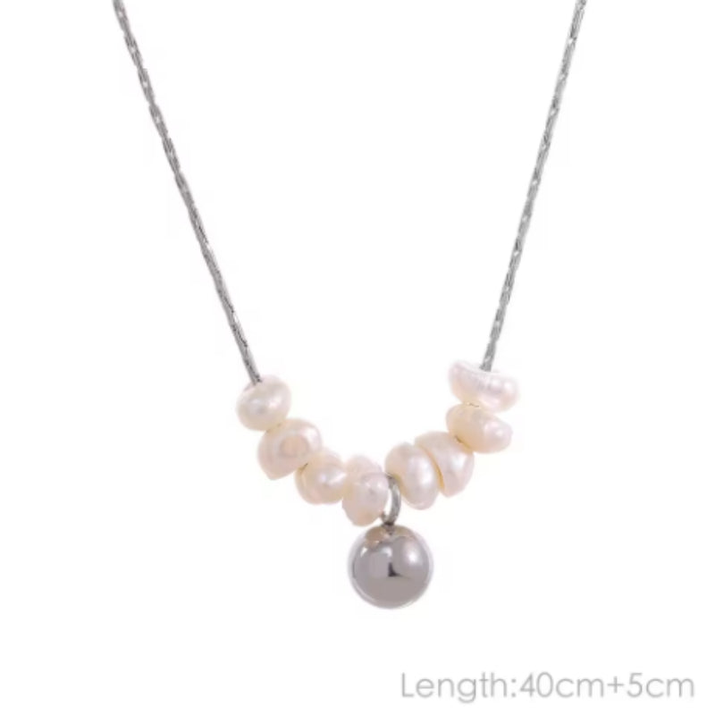 Natural Pearl Beads Chic Exquisite Necklace Thin Chain Stainless Steel Minimalist Charm Collar Jewelry Women