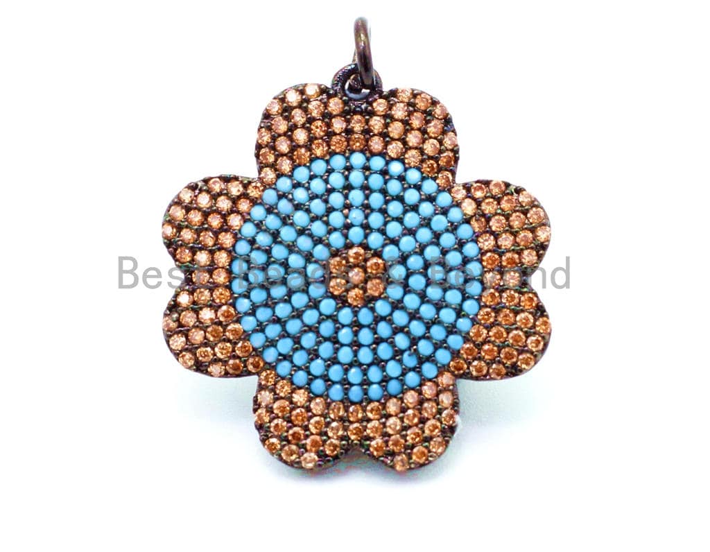 CZ Micro Pave Turquoise Flower Pendant, Cubic Zirconia Pendant, 23mm, SKU#F25C