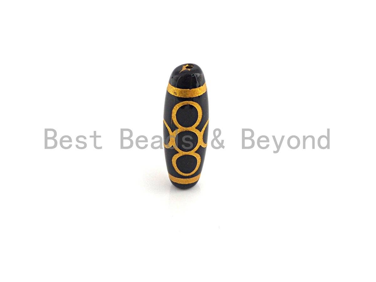 Natural Tibetan Agate Long Oval Shape Beads, Black Gold Dzi beads, Barrel Agate Beads, 10x30mm, sku#U586