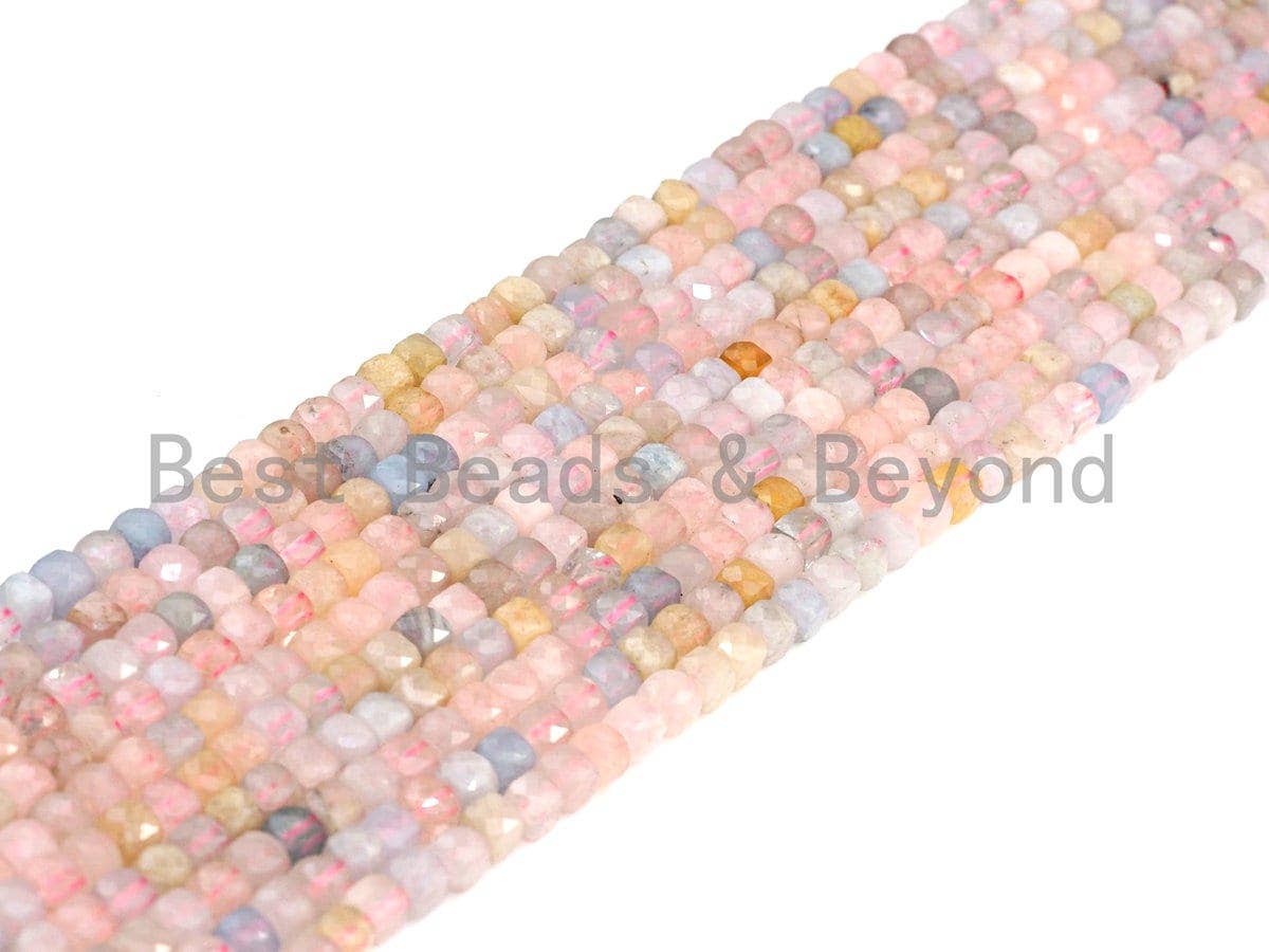 High Quality Natural Morganite Beads, 4mm Morganite Cube Faceted Beads, 16" Full strands, sku#U775