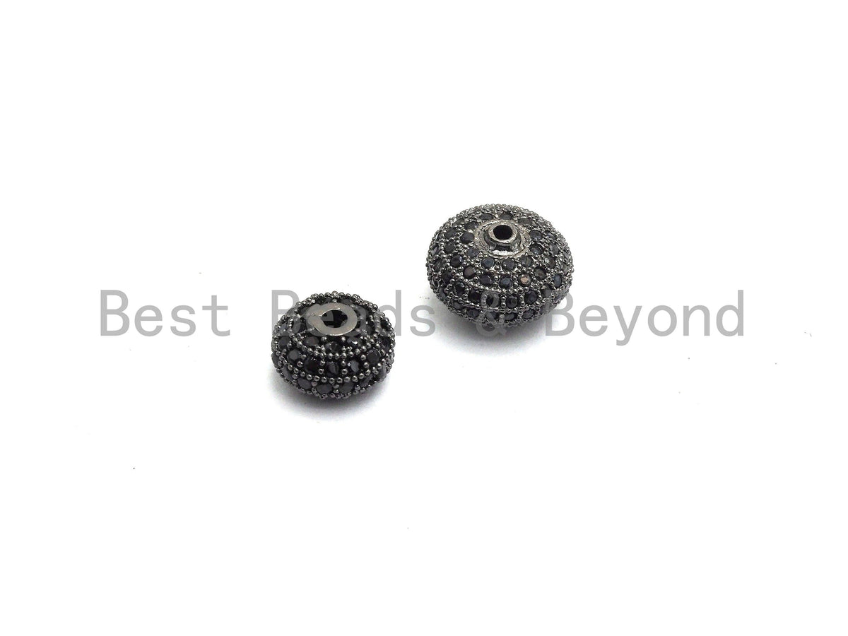 Black CZ Pave On Black Micro Pave Roundel Spacer Beads with Black Crystal for Bracelet, Spacer Beads,8x12/6x10mm, sku#G415