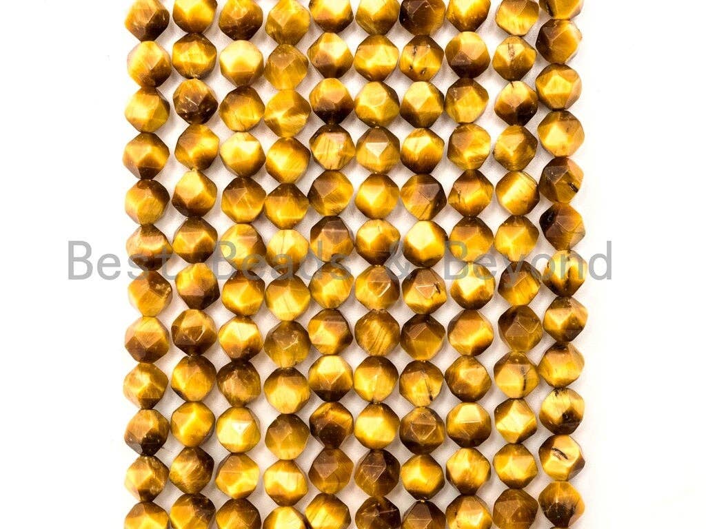 High Quality Natural Golden Tiger Eye Round Diamond Cut Faceted Beads,6mm/8mm/10mm/12mm,Gold Tiger Eye Gemstone Beads, 15.5" strand, SKU#U84