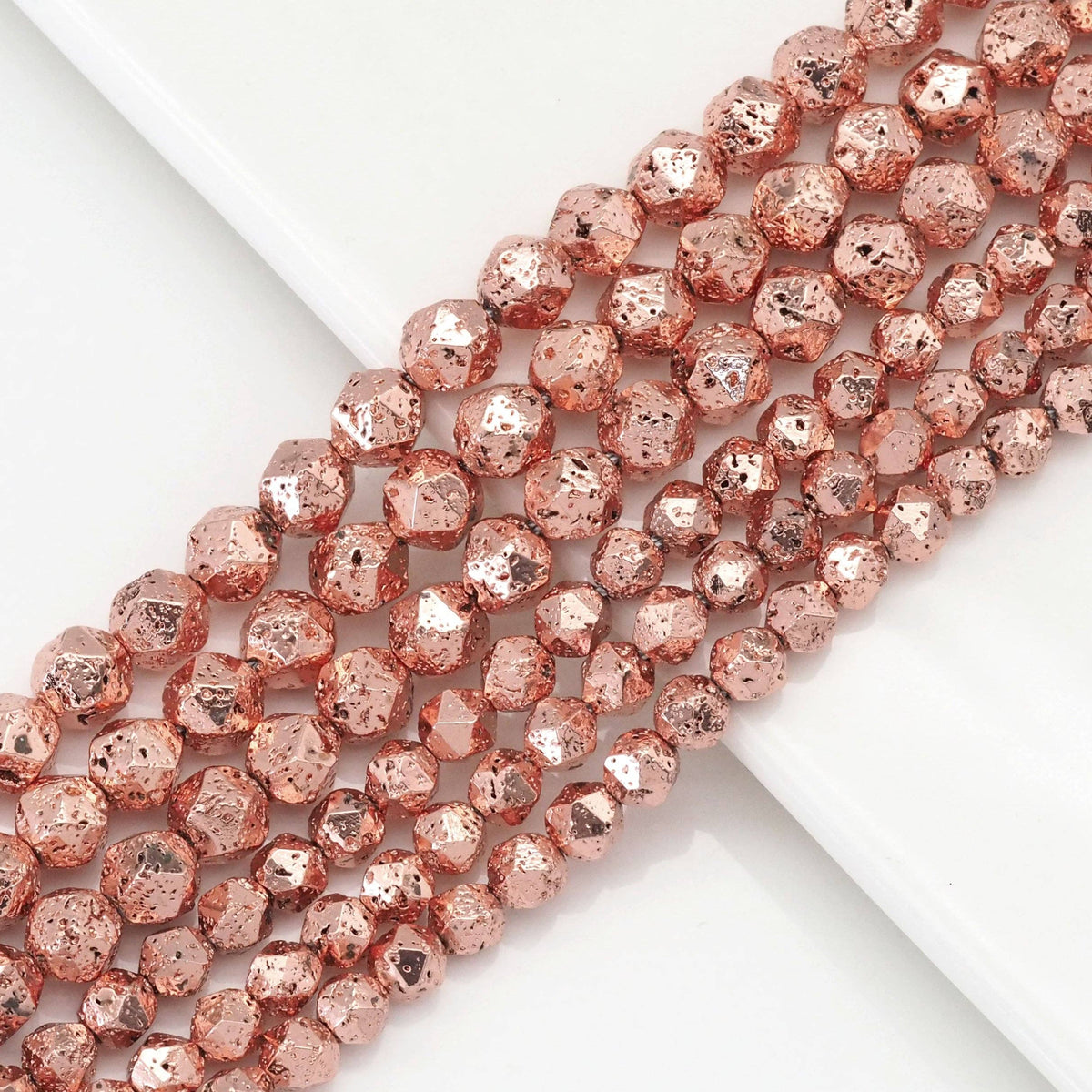 Diamond Cut Rose Gold Lava Beads, Sku#S154