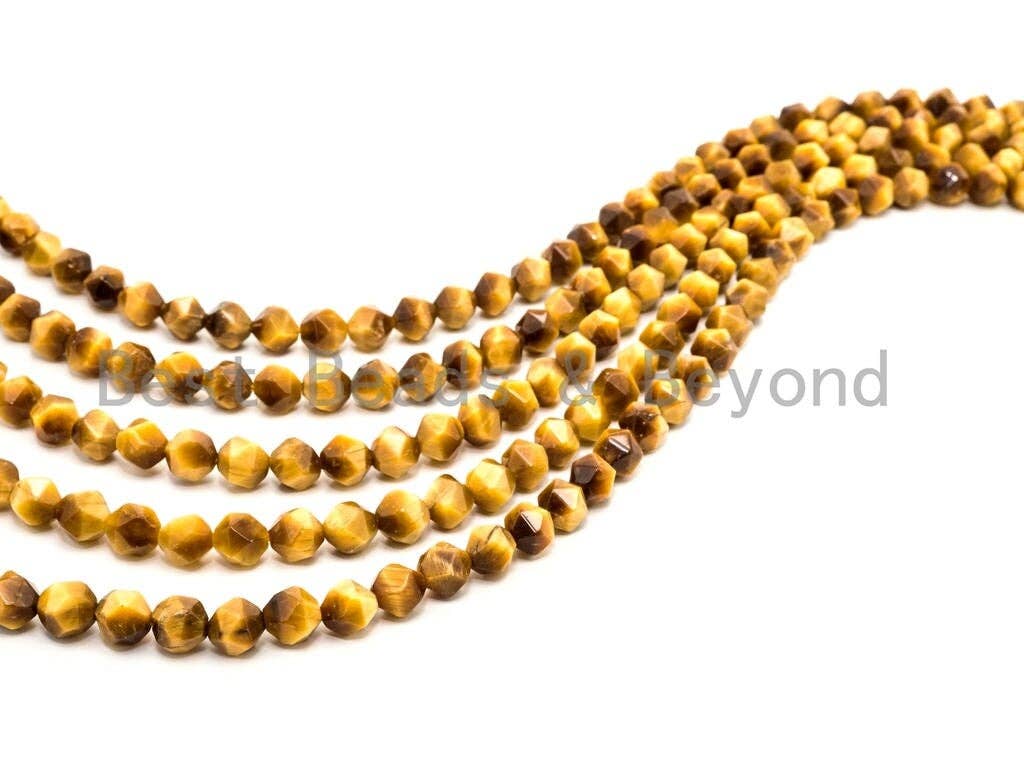 High Quality Natural Golden Tiger Eye Round Diamond Cut Faceted Beads,6mm/8mm/10mm/12mm,Gold Tiger Eye Gemstone Beads, 15.5" strand, SKU#U84