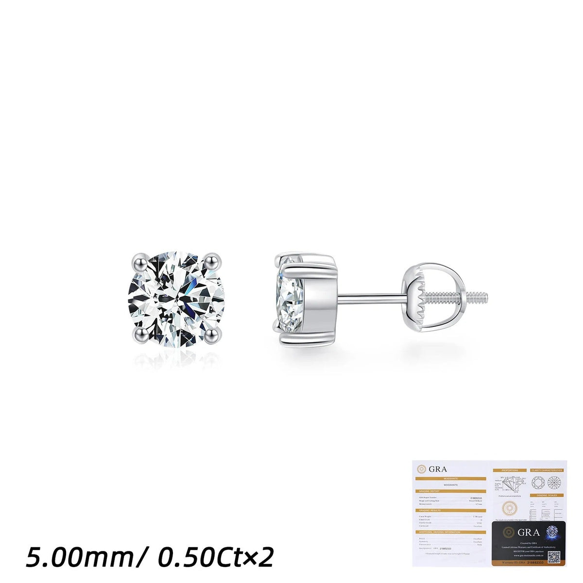Round D-Color VVS1 Moissanite Stud Earrings in Sterling Silver – Minimalist French-Inspired Design