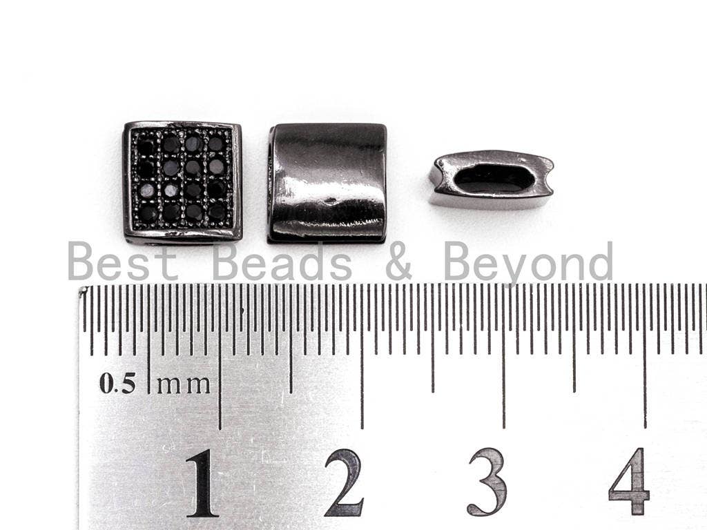 Black CZ Pave On Black Flat Square Beads, Black Micro Pave Beads, Cubic Zirconia Spacer Beads, 3x8mm, sku#G322