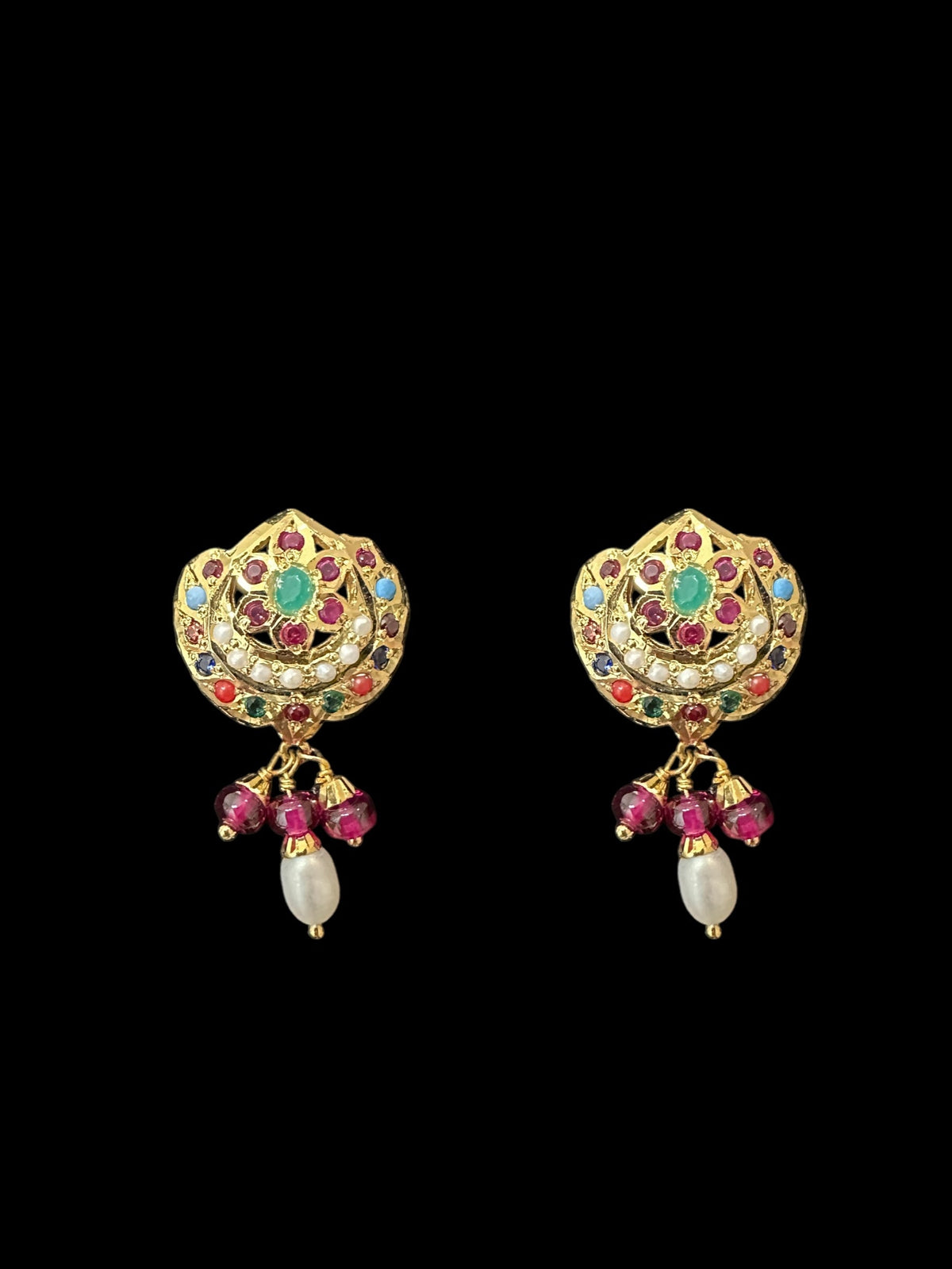 Gold plated pendant set in silver - Navratan ( READY TO SHIP )