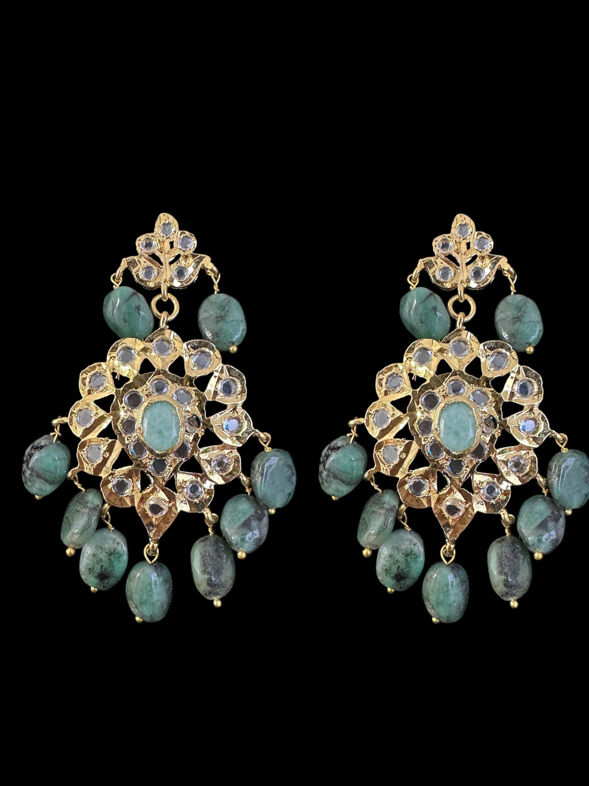 DLN125 SHARNAZ Gold plated Rani haar in real emerald beads ( SHIPS IN 4 WEEKS  )
