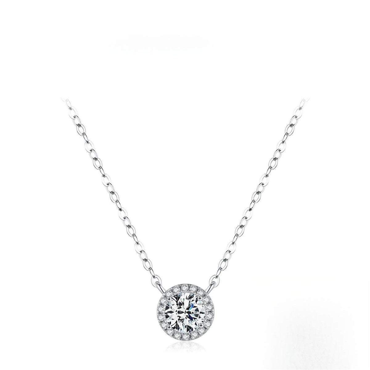Geometric D-Color VVS1 Moissanite Necklace in Sterling Silver – Square, Round, or Solitaire Pendant for Women