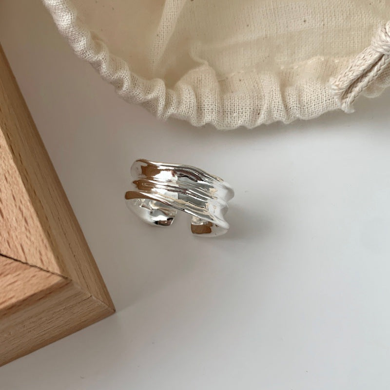 Irregular Line Pleated Ring For Women, Minimalist INS Style, Niche Design, Versatile Trendy Couple Band