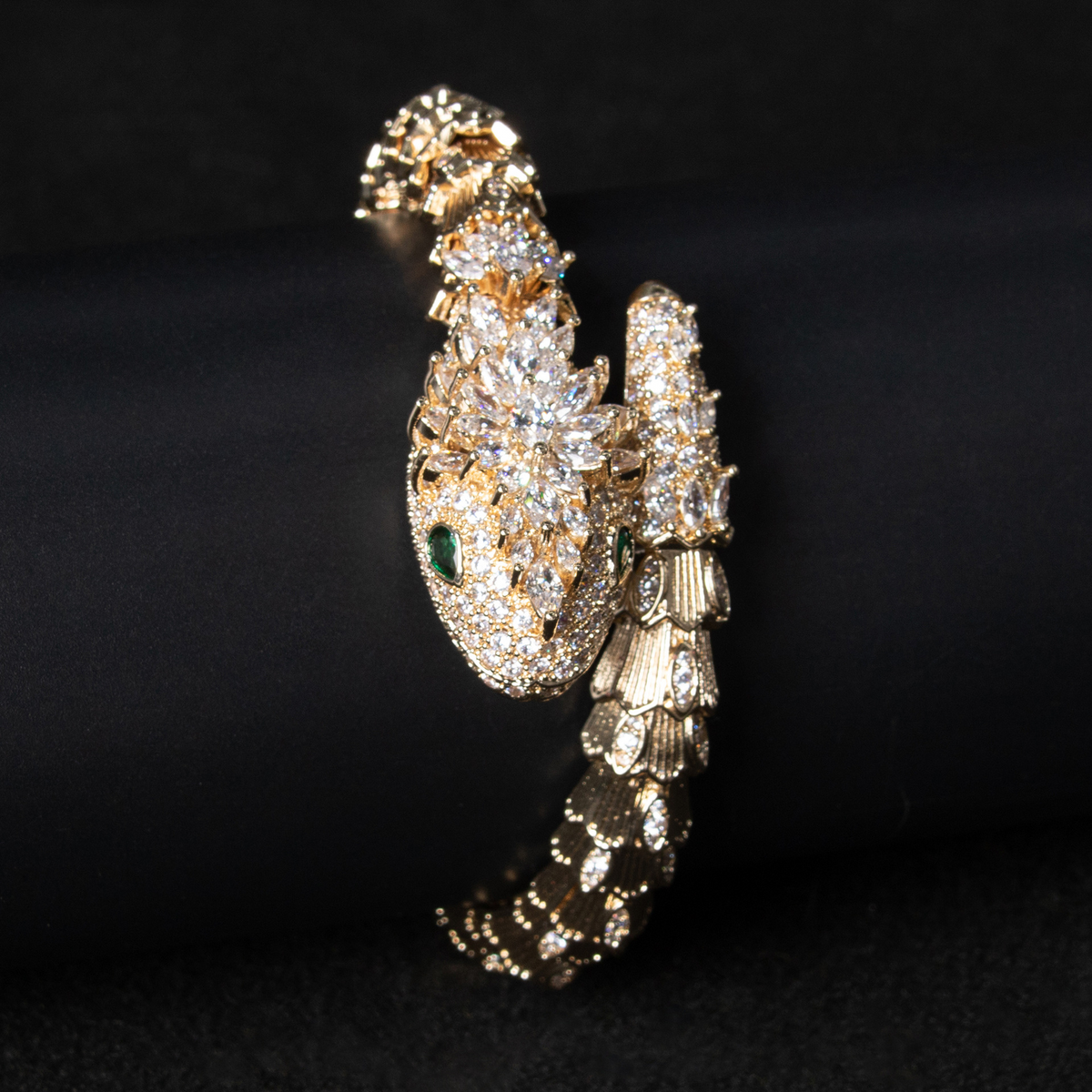 18K Gold Snake and Marcasite Bracelet