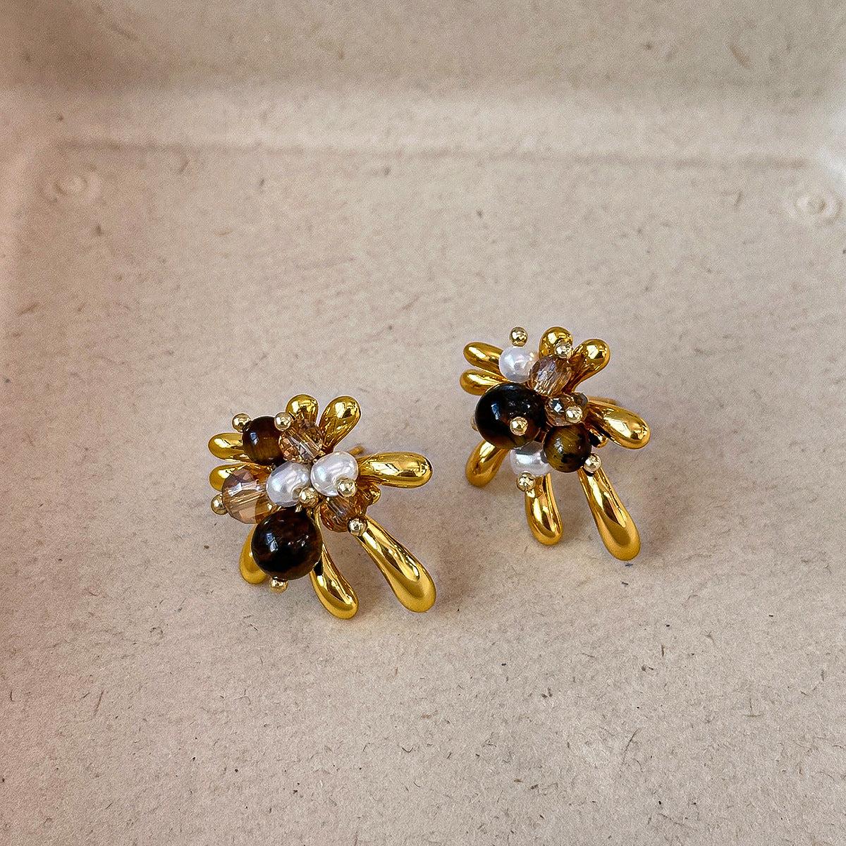 Tigers Eye Stone Firework Stud Earrings For Women Light Luxury