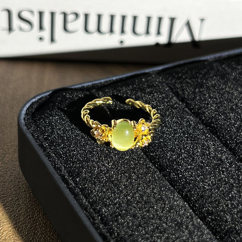 Trendy Niche Designed Geometric Micro Inlaid Open Ring For Ladies, Vintage Minimal Cold Wind Style Unique Adjustable Band Ring For Daily And Party Outfits