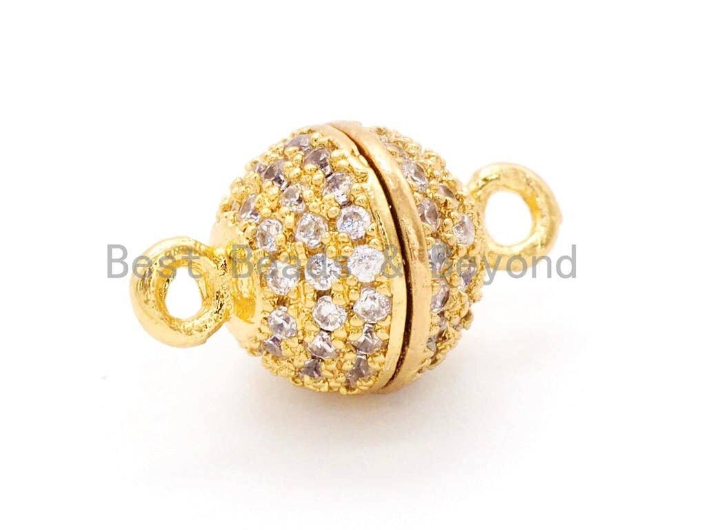 8mm/10mm/12mm/14mm/16mm CZ Micro Pave  Strong Magnetic Round Clasp, Cubic Zirconia Magnetic Clasp, Gold Rose Gold Clasp, sku#H55