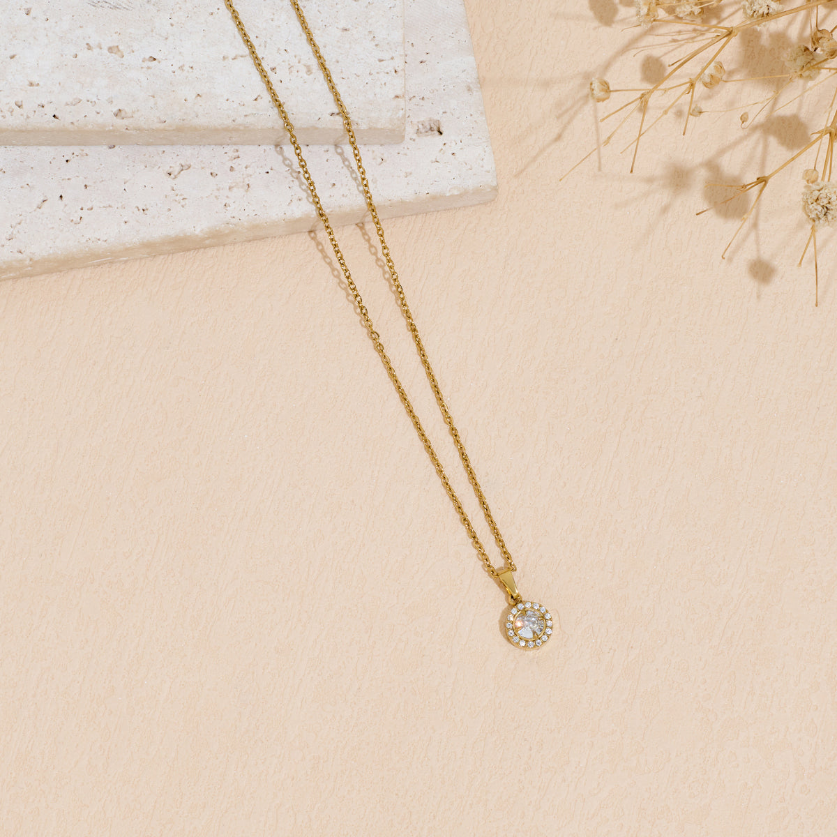 Stainless Steel Pendant Necklace With Zircon Inlay