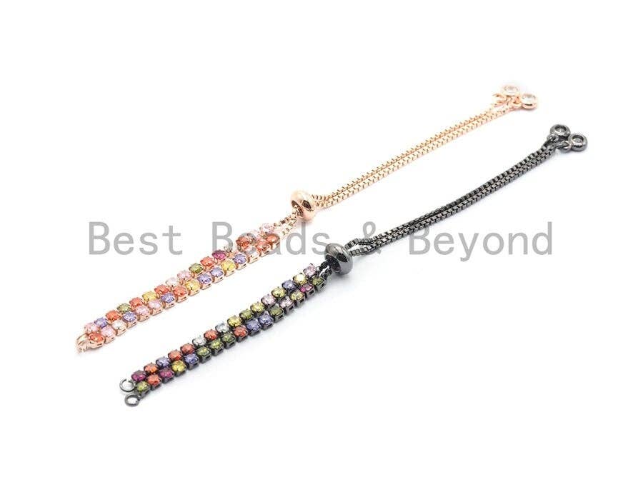 Sliding adjustable Rainbow CZ Bracelet, connector link findings,Sku#A97