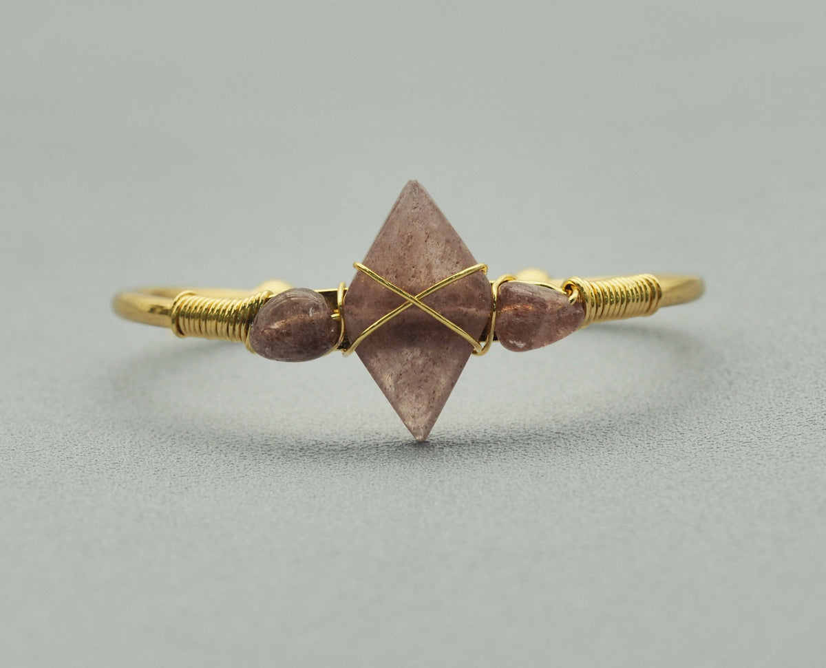Natural Gemstone Wire Wrapped Gold Cuff Bracelet, SKU#LY26