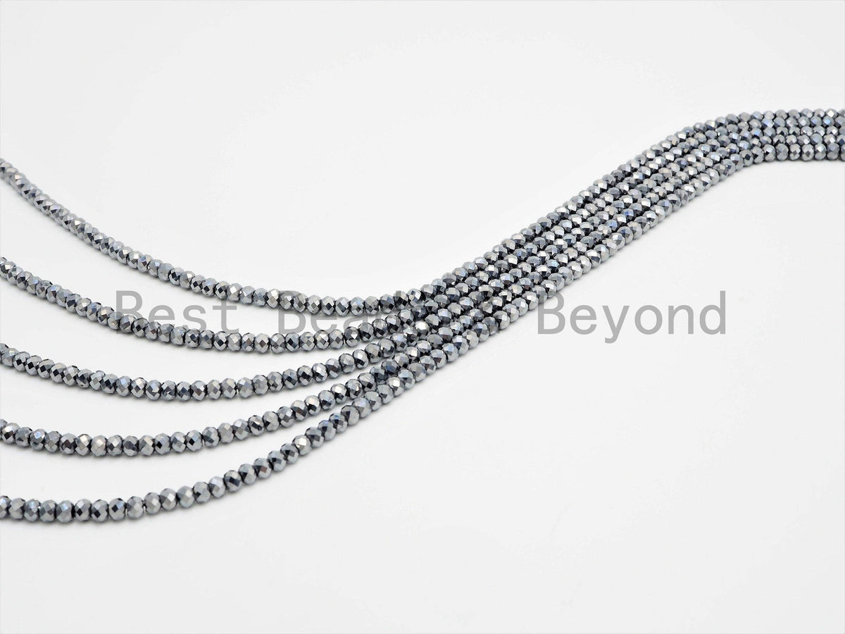 Quality Gray Rondelle Tera Hertz Beads,1x2/3x4/3x5/5x8mm Rondelle Faceted Beads, Bright Gray Beads,15inch strand,SKU#U376