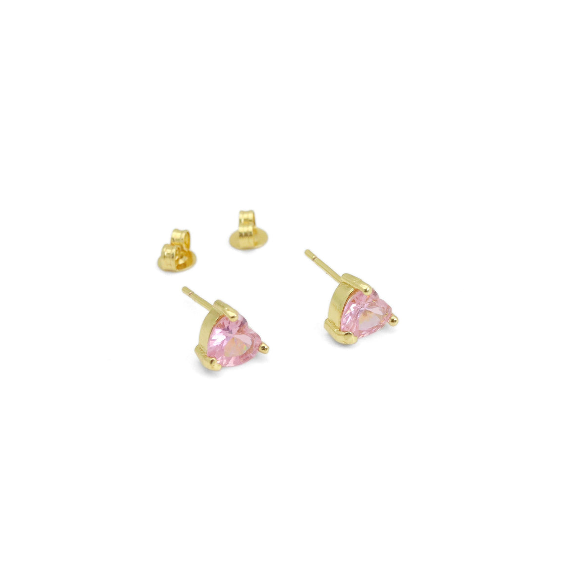 Clear Pink Heart CZ Gold Silver Stud Earrings, Sku#A205
