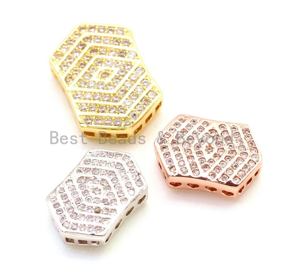 CZ Micro Pave Irregular Hexagon Tassel Head Beads, Cubic Zirconia Spacer Beads, Separator beads, 22x15x5mm, sku#G150