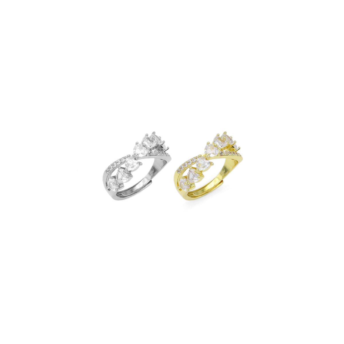 Gold Silver String Hearts Criss Cross Adjustable Ring, Sku#A174